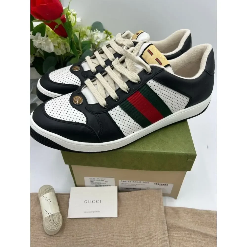 Men's Gucci screener web stripe leather sneakers size 12.5 fits 13 US